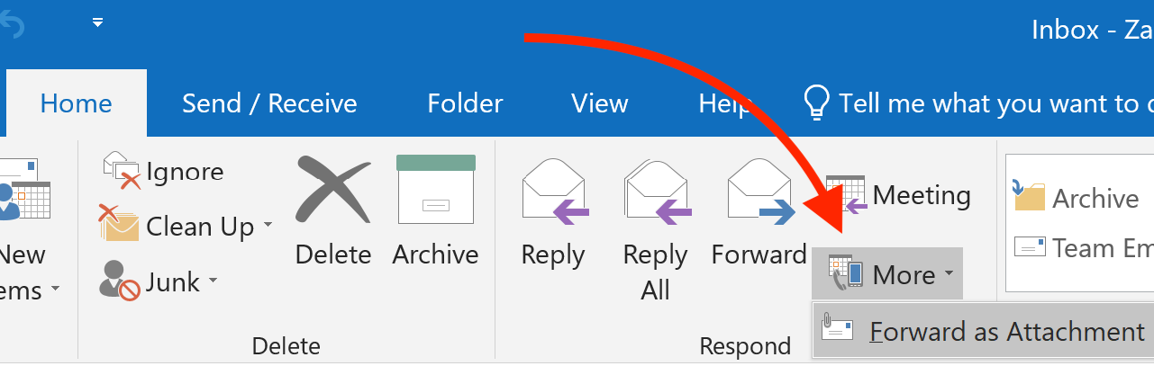 Outlook 2019 PC More message options.