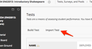 Arrow pointing to the import test button