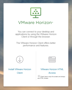 VMWare Horizon landing page.