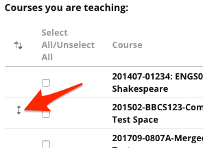 Arrow pointing to the button to grab and move a course in the course list.
