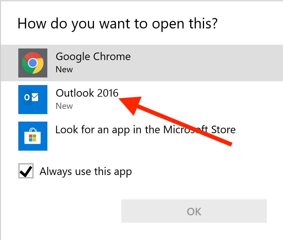 Windows 10 Open with menu.