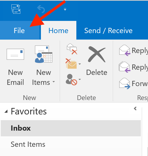 Outlook for Windows File tab.