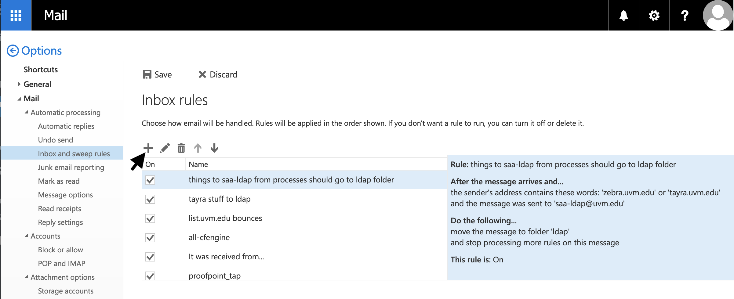 Inbox rules dialog, selecta dd