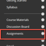 Left course menu in Blackboard, highlighting Assignments